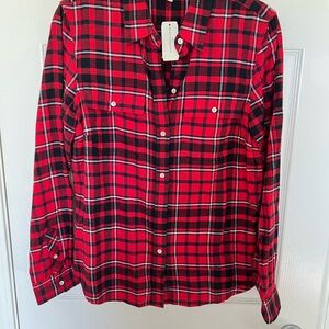 LL Bean Signature Red and Blue Plaid Shirt size 12